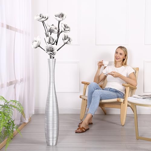 Leewadee Decorative Tall Floor Vase for Living Room Decor, 34 inches, Silver, Resin - color: Silver, size: 34 inches