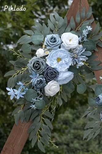 Faux Flower Swag Set of 2 for Wedding Welcome Signs Floral Swag Wedding Reception Ceremony Signs Decor (Blue) - color: Blue