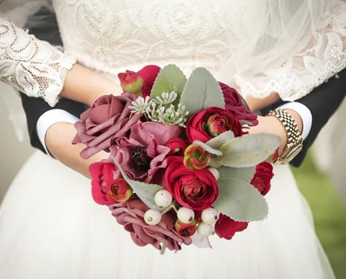 IPOPU Red Ranunculus Artificial Flowers 2 Bouquets Red Silk Flowers with Stems 12PCS Faux Ranunculus Mini Fake Flower for Vase Filler Flowers DIY Wedding Bouquet Bridal Shower Decoration - color: Red