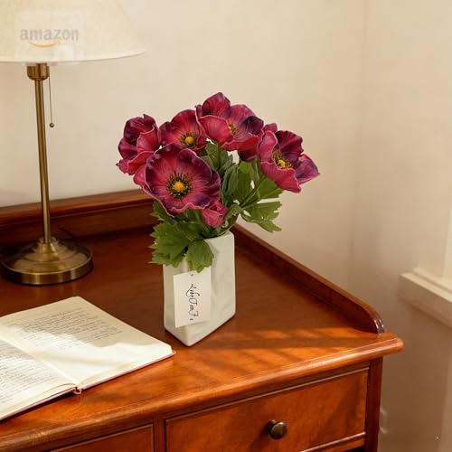 5Pcs Artifical Real Touch PU Anemone Flower Bouquet Room Home Decor (Purple) - color: Purple