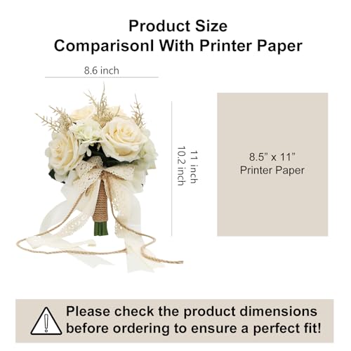LEIFENY Artificial Plant, 1 Champagne White Rose Bridal Bouquet, 8.6 x 10.2 x 8.6 inches, Wedding Bouquets for Bride, Bridesmaid Bouquets with Silk Ribbon, Decoration - color: Champagne White