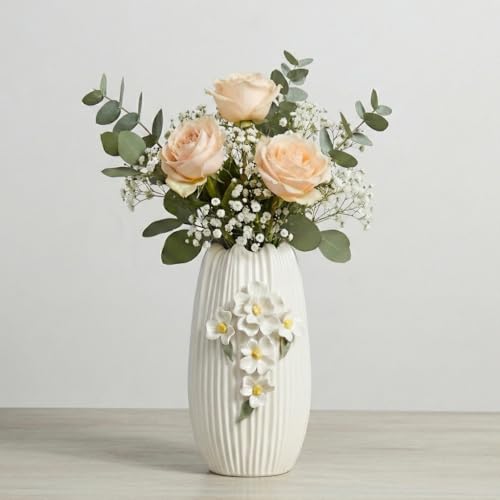 White Vase - Modern Boho Vases for Centerpieces, Minimalist Decorative Flower Vase for Pampas Grass, Dining Room Table, Shelf, Bathroom Decor, 9 Inch - color: White and Yellow, size: 9 inch