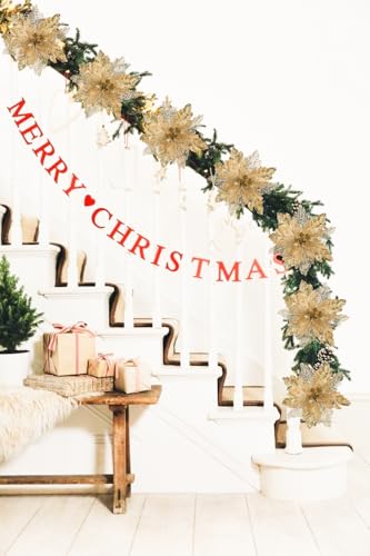 Briful 6PCS Poinsettias Christmas Tree Flowers 9.8'' Artificial Christmas Floral Picks and Sprays Large Gold Silk Flowers with Stems for Xmas Home Vase Table Centerpiece Garland Decor - color: Gold
