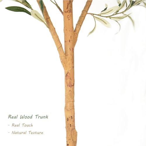 5ft Realistic Artificial Olive Tree with Real Wood Trunk, 60in Faux Olive Tree Indoor with Lifelike Leaves and Fruits, Faux Olive Tree for Home Office Living Room Bedroom Patio Decor - size: 5ft