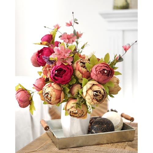 FiveSeasonStuff Tawny Brown Artificial Peony Bouquets, 2 Silk Flower Bundles with Hydrangea Accents for Wedding Centerpieces & Home Decor - color: Tawny Brown