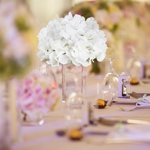 Hydrangea Flower Balls for Centerpieces - 12 PCS Artificial Floral Arrangement with Base, 8.27 Inch Diameter Fake Silk Kissing Ball for Wedding Table Home Party Decor - White - color: White-8 Inch-12 Pcs, size: Small Size