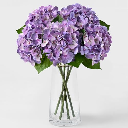 ZYTUYO 5PCS Purple Hydrangea Artificial Flowers Small Fake Latex Real Touch Hydrangeas Flowers with Stems Faux Silk Bouquet for Home Decor Table Wedding Party Outdoor Centerpieces - color: Purple