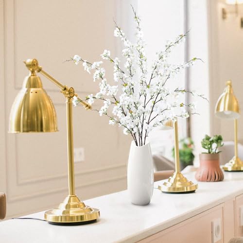 Sggvecsy Artificial Cherry Blossom Flowers 4 Pcs Faux Cherry Blossom Stems Faux Silk Cherry Blossom Branches 43’’ Fake Flowers Long Stems for Vase Arrangements Home Wedding Table Decor (White) - color: White