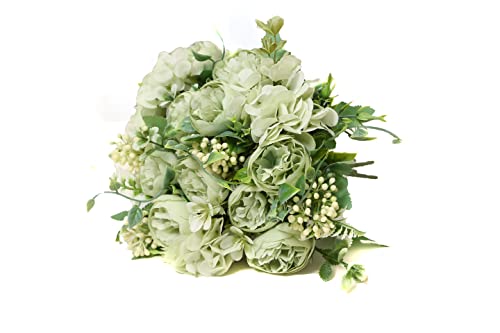 Artificial Flowers Fake Peony Silk Mini Plastic Bridal Flowers for DIY Wedding Bouquets Home Decorations 4 Packs(Light Green) - color: Light Green