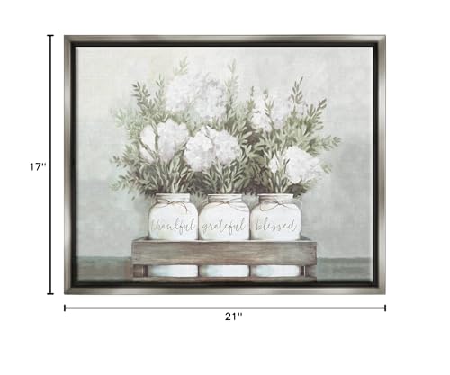 'Pristine Hydrangea Bouquet Sentiments'| Floating Frame Canvas Art | Stupell Industries | Gray, 21 x 17 Inches, Easy to Hang and Sturdy, Made in USA, by Dogwood Portfolio - color: Luster Gray (Matte), size: 20"L x 16"W