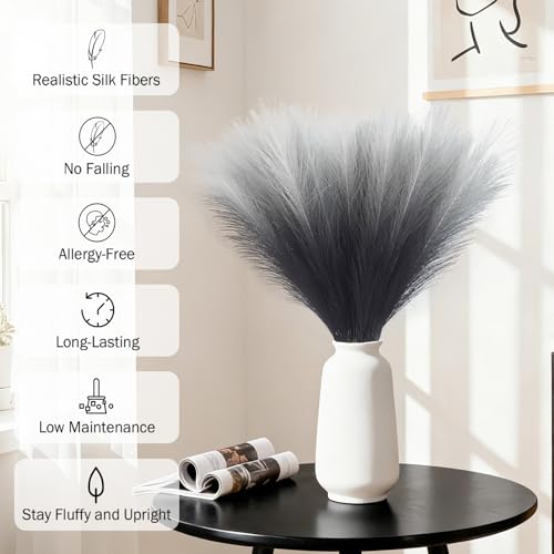 TORONTOKYO Black Pampas Grass Decor, 50Pcs 21.6 inch Artificial Faux Pompas Grass Small Short Fluffy Arrangement for Home Gothic Decor Vase Filler - color: Black, size: 21.6inch-50Pcs