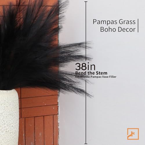 ZIFTY 63-Piece Large Tall Faux Black Pampas Grass (7 Hand-Bundled Packs of 9), 38 in/3.1FT Fluffy Artificial Flowers, Gothic Floor Vase Filler for Bedroom Bathroom, Modern Halloween Graduation Decor - color: Black, size: 38in 7pcs