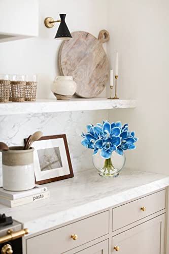 DILATATA Faux Flowers in Vase 9.3" Cymbidium Orchid Flowers Arrangement with Faux Water Real Touch Flowers for Wedding Table Centerpiece Home Decor, Blue - color: Cymbidium-blue