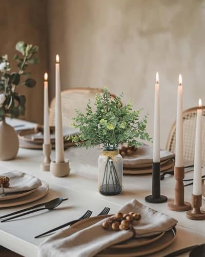 Coferset Eucalyptus Stems in Glass Vase with Faux Water, 14" Eucalyptus Fake Plants Faux Greenery Plants Decorations for Home Bathroom Office Farmhouse Shelf Coffee Table Centerpiece (Gray Vase) - color: Green-gray Vase