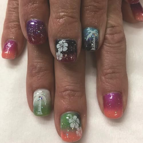 Flower Press on Nails Short Almond French Tip Fake Nails Multicolor False Nails with Charms Colorful Designs White Flower Glossy Full Cover Glue on Nails Xmas Acrylic Nails for Women Girls 24 Pcs - color: Flower Square2