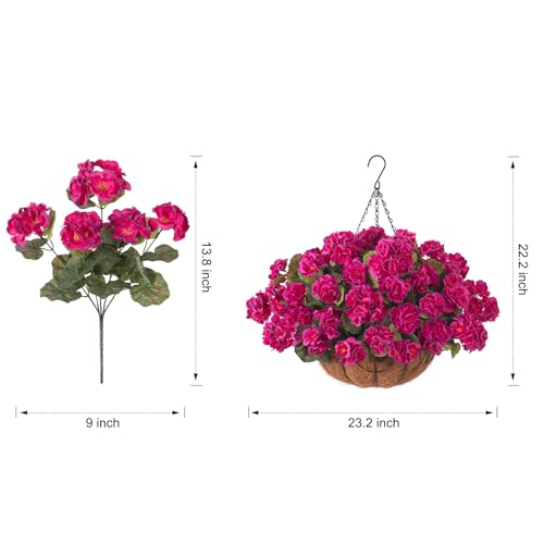 INSPRING Geraniums Artificial Flowers Hanging Basket for Outdoors Outside Spring Decoration, 8 Bundles Silk Flowers Fake Plants Look Real UV Resistant for Porch Home Patio Balcony Yard, Fuchsia - color: Fuchsia
