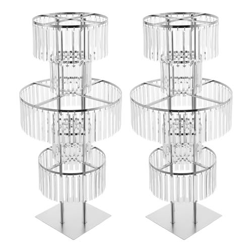 2Pcs 5 Tiers Wedding Centerpieces Vase, 43.3" Tall Wedding Centerpieces Crystal Flower Stand, 5-Tier Crystal Vase with 11.81" Square Base for Party Event Home Decoration (Silver) - color: Silver+square Base