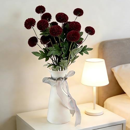 5PCS Burgundy Artificial Flowers Dandelion Ball Floral Stems, 5 Head Real Touch Faux Flowers for Vase Filler Spring Home Decor Easter Decorations Farmhouse Centerpiece Wedding Arrangements - color: 5pcs Burgundy