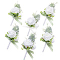 Fnize White Boutonniere for Men, 6 Pcs Groom Groomsmen Boutonnieres, Artificial Flowers for Wedding Prom Homecoming - color: White