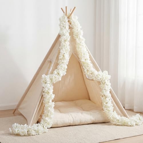 4 PCS Cherry Blossom Garland Artificial Silk Flower Vine Hanging Floral Decor for Wedding Arch Party Home Garden Wall Decoration (White) - size: 70in-4pcs-White