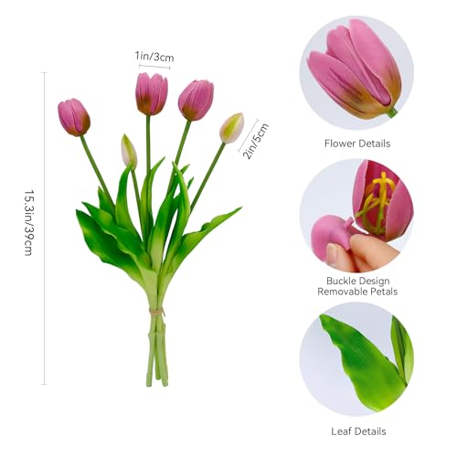 4 Budles (20Pcs) Lilac Tulips Artificial Flowers 13" Latex Fake Flowers for Wedding Home Decor(Lilac) - color: Lilac
