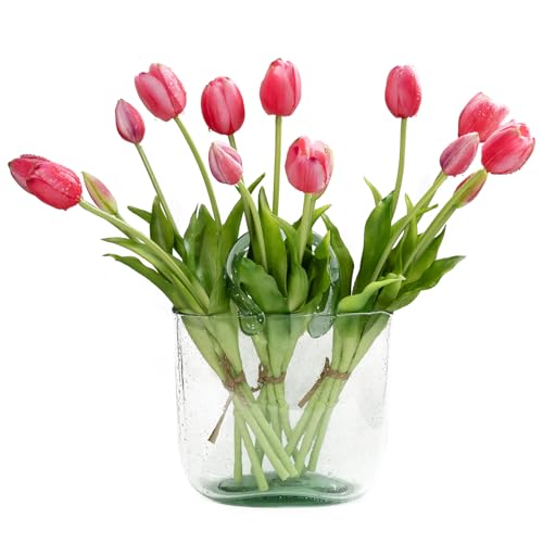 15 Artificial Tulips Flowers,Soft Touch Latex Bouquet, Fake Tulips Flowers,Spring Wedding Home Room Table Centerpiece Decor Rouge Pink Set - color: 15pcs Rouge Pink(no Vase)
