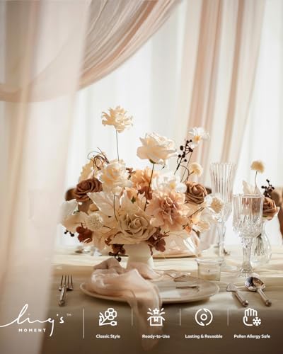 Ling's moment Artificial Greenery Stems Box Set, 48pcs with 7 Kinds of Faux Greenery Picks for DIY Bridal Bouquets Wedding Floral Arrangement Table Centerpieces, Tawny Beige & Sand Beige - color: Brn-tawny Beige & Sand Beige