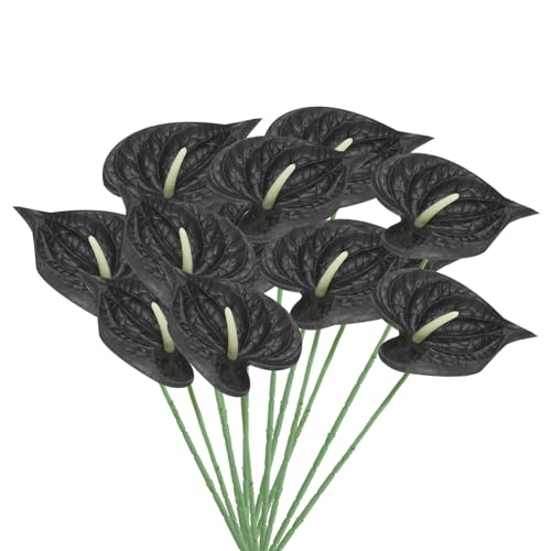 PATIKIL 13" Artificial Anthurium Lily Flowers, 10 Pack Permanent Flower Floral Arrangements Bouquet for Home Decor Bridal Wedding Festival Party, Black - color: Black