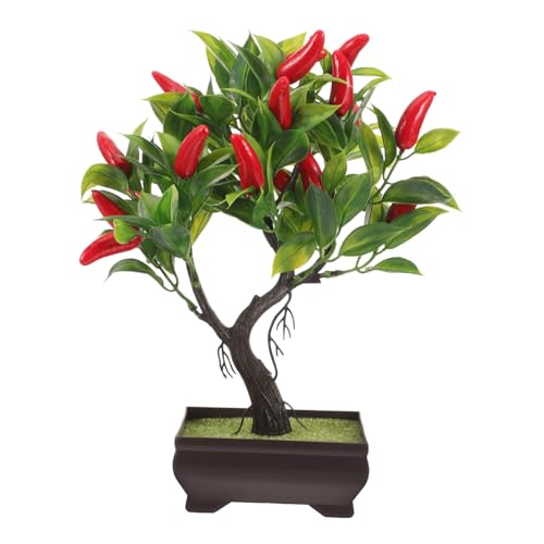 Artificial Chili Tree Bonsai with Pot Realistic Simulated Chili Plant Indoor Desktop Fake Potted Plant for Home Office Table Centerpiece Decoration