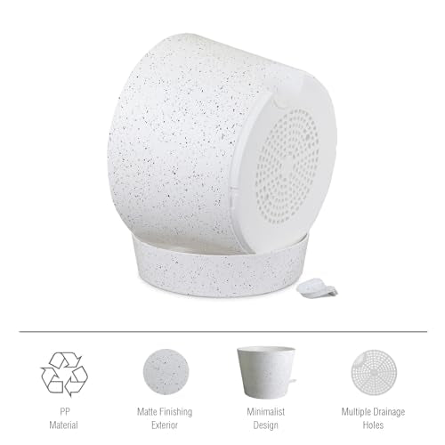 Meowell 12 inch Large Self Watering Pots, Plant Pots with Mesh Drainage Holes for Indoor Outdoor Plants, Plastic Planters with Deep Reservoir for Garden House Flower Plants, Speckled White - color: Speckled White, size: 12inch A