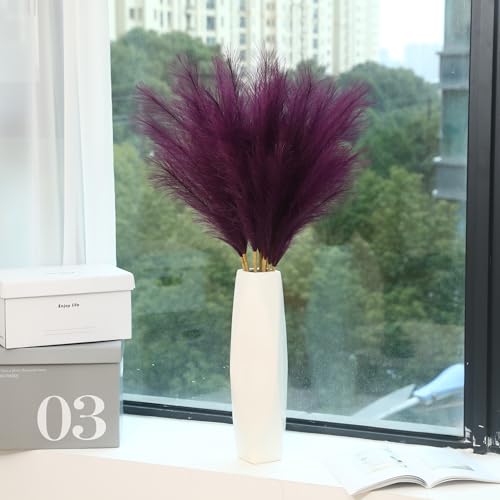 Wertuirk 9 Stems Purple Pampas Grass - 38 Inch Tall Faux Pompous Grass Decor, Big Artificial Pompas Floral for Vase Filler, Wedding, Party and Home Decor (Purple) - color: Purple