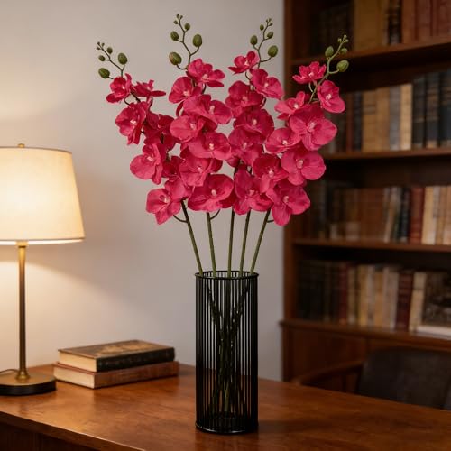 HCTCPALS Artificial Flowers for Outdoors 6 Pcs Orchids Plant Realistic Silk Fake Flowers for UV Resistant Faux Plants Outdoor Indoor Outside Front Porch Hanging Planter Decoration-38" Rose Red - color: Orchid Rose-red