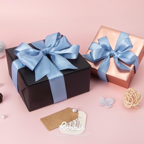 Ribbli Dusty Blue Satin Ribbon,Double Faced Satin 1 inch x Continuous 25 Yards,Use for Bows Bouquet,Gift Wrapping,Wedding Decoration,Floral Arrangement - color: Blue Dusty, size: 1 inch