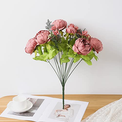 Duovlo Artificial Peony Silk Flowers Fake Flowers Vintage Wedding Home Decoration,Pack of 1 (Rosy Brown) - color: Rosy Brown
