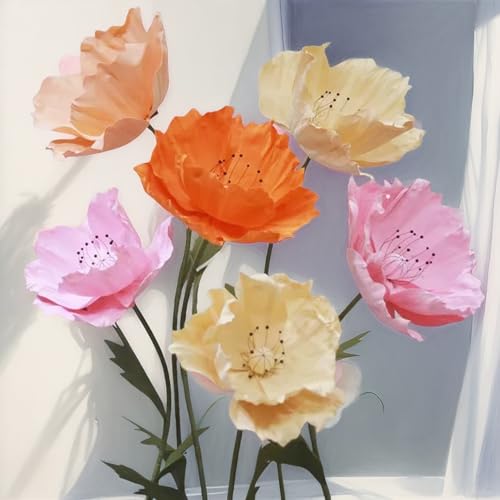Artificial Giant Flowers for Decoration with Stand, 6 Pcs/Set Large EVA Fake Flowers for Wedding Floral Decor Birthday Easter Party Mother's Day Photography Props Shop Window - size: 6 Pcs/Set - EVA - Orange Set 2