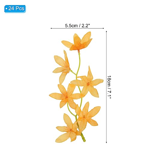 PATIKIL 7 Inch Artificial Orchid Flower, 24 Pcs Floating Candles Simulation Flower Cylinder Vase Fillers for Home Wedding Decoration, Orange - color: Orange