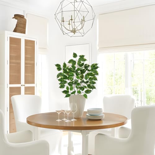 Ficus Leaves Artificial Branches 35.4" Faux Ficus Tree Branches Fake Greenery Plant Spray for Tree DIY Arch Wedding Bouquet Wreath Wall Decor - 3PCS - color: 35inch-3pcs/Green & White