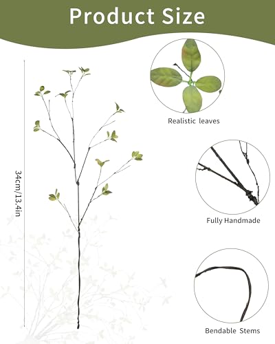 DuHouse 34" 5Pcs Artificial Ficus Branches Fake Greenery Stems Faux Eucalyptus Stems for Home Office Table Centerpieces Garden Vase Filler Decoration(Green) - color: Green, size: 34"