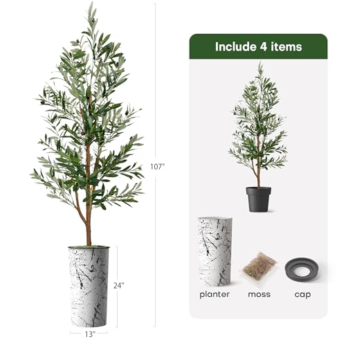 Artificial Tree in Abstract Ink Planter, Fake Olive Silk Tree for Indoor and Outdoor Home Decoration - 68" Overall Tall (Plant Pot Plus Tree) - style: Olive Tree