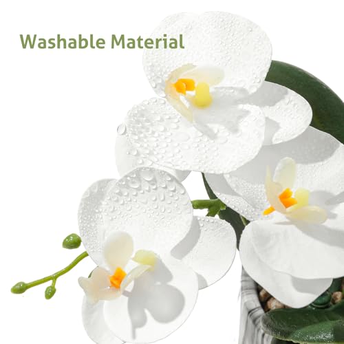 White 16.5'' Fake Orchids Flowers in Pot Bendable Faux Orchids Artificial Flowers Washable Silk Orchid Phalaenopsis Decor for Home Wedding Table Centerpiece Bathroom Office - color: 1 Pot Tall White
