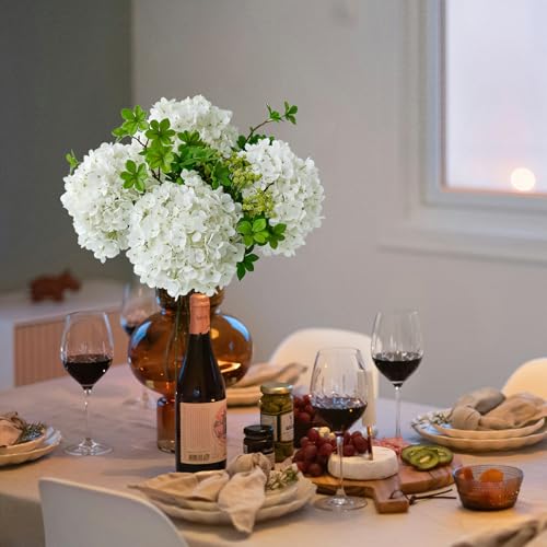 ZYTUYO 3PCS White Hydrangea Artificial Flowers 25.6" Large Fake Hydrangeas Flowers with Stems Faux Silk Bouquet for Indoor Home Decor Table Wedding Party Floral Outdoor Centerpieces - color: White
