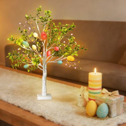 Easter Decoration Set, 27-inch Easters Egg Tree with LED Lights, Perfect for Spring and Easter Decorations, can be Used as a Tabletop Bonsai-Style Illuminated Artificial Tree or a Festive Centerpiece - color: White