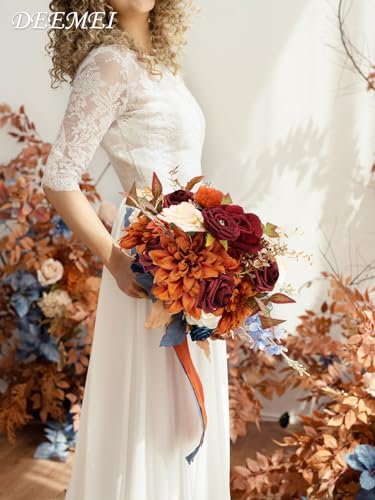 Artificial Flowers Combo Box Set Fall Fake Flowers Silk Mix Roses Peonies with Stems for DIY Bridal Wedding Decor Bouquets Centerpieces Baby Shower Party Home Decorations Orange Red 26pcs - color: Orange Red