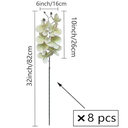 FagusHome 8 Pcs Artificial Phalaenopsis Flowers 32 Inch Artificial Orchid Flowers Fake Flowers Stem Plants for Home Décor (Light Green) - color: Light Green
