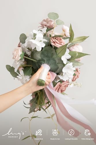 Ling's moment Dusty Rose Bridal Bouquet Cascading, Pink Wedding Bouquets for Bride, 15 Inch Bride Bouquet Orchids Artificial Wedding Flower Bouquet - color: Pk-exquisite Dusty Rose & Cream, size: Medium 15 Inch