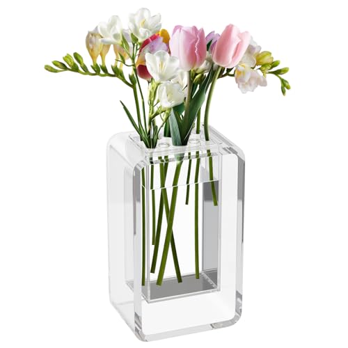 NIUBEE Acrylic Vase for Centerpieces, Clear Acrylic Flower Vase Display for Fresh/Artificial Flowers, Kid-Safe Transparent Flower Holder for Living Room/Office/Wedding/Anniversary (7.87 Inch) - size: 7.87 Inch