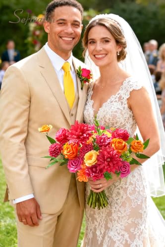 Serwalin Artificial Flowers,Hot Pink & Orange Fake Silk Flowers for DIY Wedding Bridal Bouquets,Faux Cake Flowers for Table Centerpieces Party Baby Shower Decorations - color: A Hot Pink Orange, size: 1 Box