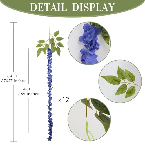 12PCS Royal Blue Wisteria Hanging Flowers 6.4FT Artificial Hanging Wisteria Flowers for Decoration for Wedding Arch, Backdrop, Garden Party Decor (Royal Blue) - color: Royal Blue