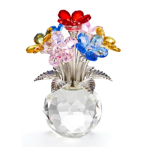 Crystal Flower Decoration Glass Flowers Birthday Gifts for Women Wife Girlfriend Daughter Ornament Bouquet for Wedding Anniversary Mom Mother's Day from Daughter Son (Multicolored Flowers 02) - color: Multicolored