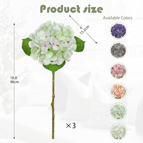 Artificial Hydrangea Flowers 18.8 Inch Long with 6 Inch Full Realistic Bloom Lifelike Silk Faux Hydrangea Stems for Wedding Bouquet, Table Centerpieces, Party Decor, Home Indoor Outdoor Decoration - color: Greenish Tan